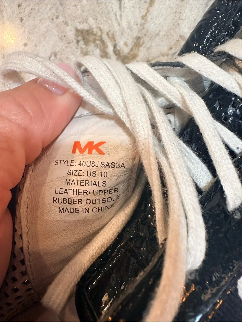 Michael Kors Black Patent Sneakers with White Stripes and Laces